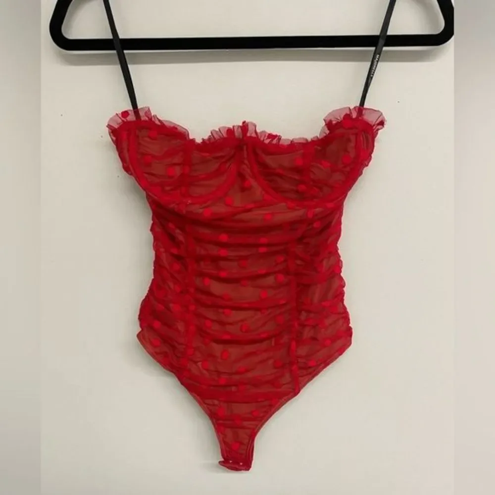 Red Strapless Mesh Bustier Top - Women's - Picture 6 of 10